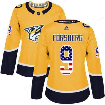 Adidas Nashville Predators #9 Filip Forsberg Yellow Home Authentic Usa Flag Women’s Stitched NHL Jersey