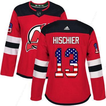 Adidas New Jersey Devils #13 Nico Hischier Red Home Authentic Usa Flag Women’s Stitched NHL Jersey