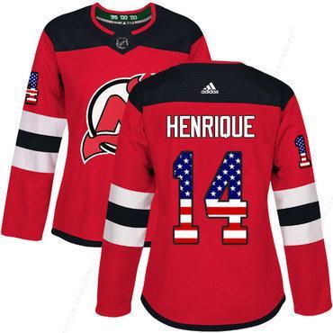 Adidas New Jersey Devils #14 Adam Henrique Red Home Authentic Usa Flag Women’s Stitched NHL Jersey