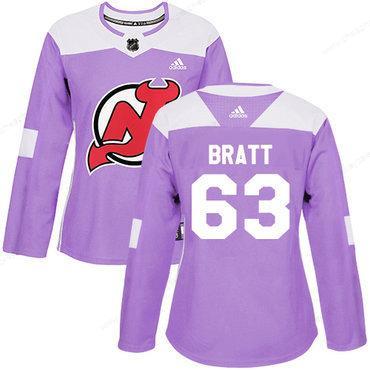 Adidas New Jersey Devils #63 Jesper Bratt Purple Authentic Fights Cancer Women’s Stitched NHL Jersey