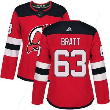 Adidas New Jersey Devils #63 Jesper Bratt Red Home Authentic Women’s Stitched NHL Jersey