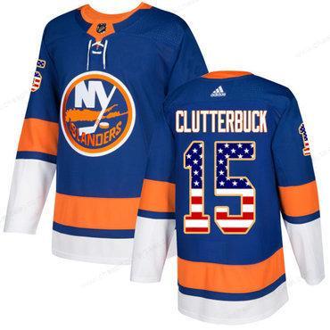 Adidas New York Islanders #15 Cal Clutterbuck Royal Blue Home Authentic Usa Flag Stitched Youth NHL Jersey