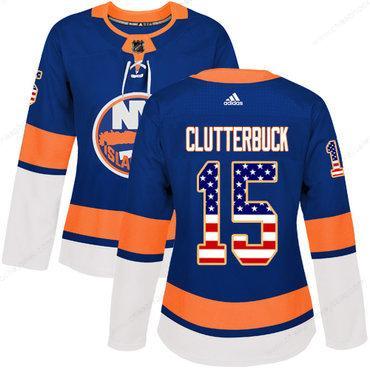 Adidas New York Islanders #15 Cal Clutterbuck Royal Blue Home Authentic Usa Flag Women’s Stitched NHL Jersey