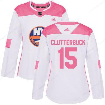 Adidas New York Islanders #15 Cal Clutterbuck White Pink Authentic Fashion Women’s Stitched NHL Jersey