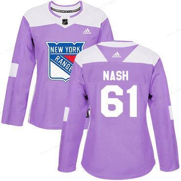 Adidas New York Rangers #61 Rick Nash Purple Authentic Fights Cancer Women’s Stitched NHL Jersey