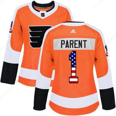 Adidas Philadelphia Flyers #1 Bernie Parent Orange Home Authentic Usa Flag Women’s Stitched NHL Jersey