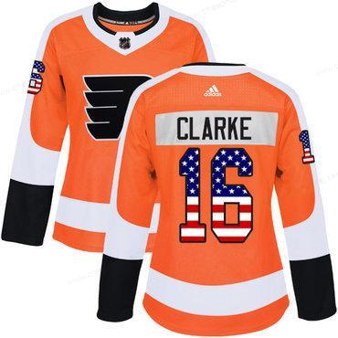 Adidas Philadelphia Flyers #16 Bobby Clarke Orange Home Authentic Usa Flag Women’s Stitched NHL Jersey