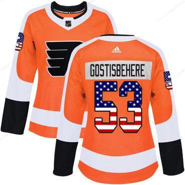 Adidas Philadelphia Flyers #53 Shayne Gostisbehere Orange Home Authentic Usa Flag Women’s Stitched NHL Jersey