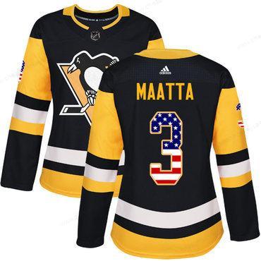 Adidas Pittsburgh Penguins #3 Olli Maatta Black Home Authentic Usa Flag Women’s Stitched NHL Jersey