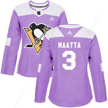 Adidas Pittsburgh Penguins #3 Olli Maatta Purple Authentic Fights Cancer Women’s Stitched NHL Jersey