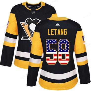 Adidas Pittsburgh Penguins #58 Kris Letang Black Home Authentic Usa Flag Women’s Stitched NHL Jersey