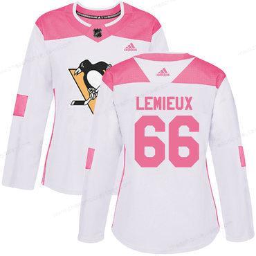 Adidas Pittsburgh Penguins #66 Mario Lemieux White Pink Authentic Fashion Women’s Stitched NHL Jersey