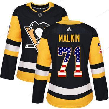 Adidas Pittsburgh Penguins #71 Evgeni Malkin Black Home Authentic Usa Flag Women’s Stitched NHL Jersey