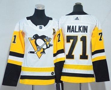 Adidas Pittsburgh Penguins #71 Evgeni Malkin White Road Authentic Women’s Stitched NHL Jersey