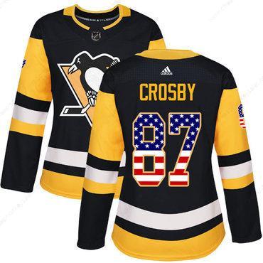 Adidas Pittsburgh Penguins #87 Sidney Crosby Black Home Authentic Usa Flag Women’s Stitched NHL Jersey