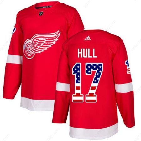 Adidas Red Wings #17 Brett Hull Red Home Authentic Usa Flag Stitched NHL Jersey