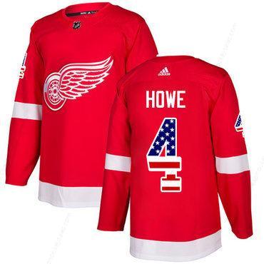 Adidas Red Wings #4 Gordie Howe Red Home Authentic Usa Flag Stitched NHL Jersey