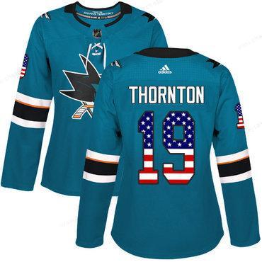 Adidas San Jose Sharks #19 Joe Thornton Teal Home Authentic Usa Flag Women’s Stitched NHL Jersey