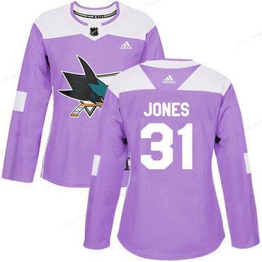 Adidas San Jose Sharks #31 Martin Jones Purple Authentic Fights Cancer Women’s Stitched NHL Jersey