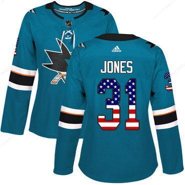 Adidas San Jose Sharks #31 Martin Jones Teal Home Authentic Usa Flag Women’s Stitched NHL Jersey