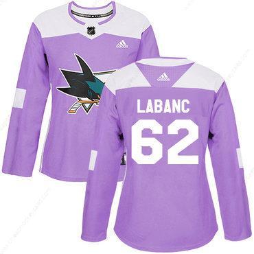 Adidas San Jose Sharks #62 Kevin Labanc Purple Authentic Fights Cancer Women’s Stitched NHL Jersey