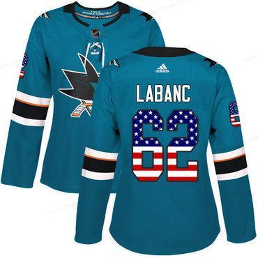 Adidas San Jose Sharks #62 Kevin Labanc Teal Home Authentic Usa Flag Women’s Stitched NHL Jersey