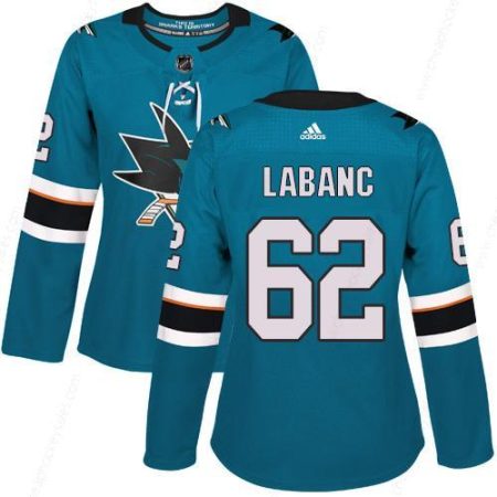 Adidas San Jose Sharks #62 Kevin Labanc Teal Home Authentic Women’s Stitched NHL Jersey