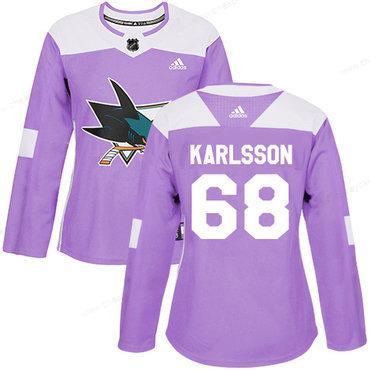 Adidas San Jose Sharks #68 Melker Karlsson Purple Authentic Fights Cancer Women’s Stitched NHL Jersey