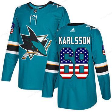 Adidas San Jose Sharks #68 Melker Karlsson Teal Home Authentic Usa Flag Stitched Youth NHL Jersey