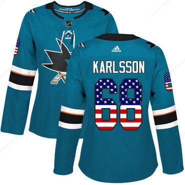 Adidas San Jose Sharks #68 Melker Karlsson Teal Home Authentic Usa Flag Women’s Stitched NHL Jersey