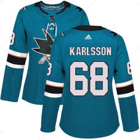 Adidas San Jose Sharks #68 Melker Karlsson Teal Home Authentic Women’s Stitched NHL Jersey