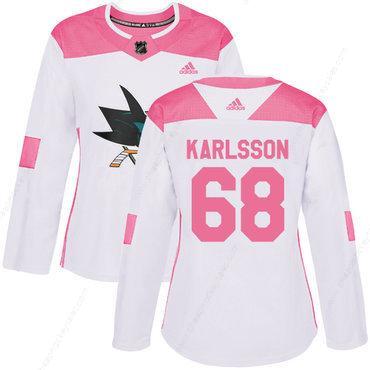 Adidas San Jose Sharks #68 Melker Karlsson White Pink Authentic Fashion Women’s Stitched NHL Jersey