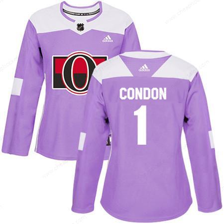 Adidas Senators #1 Mike Condon Purple Authentic Fights Cancer Women’s Stitched NHL Jersey