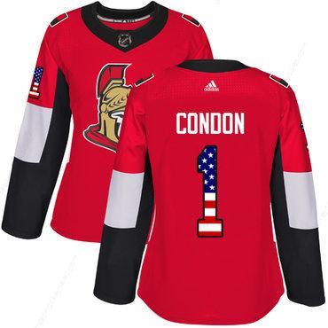 Adidas Senators #1 Mike Condon Red Home Authentic Usa Flag Women’s Stitched NHL Jersey