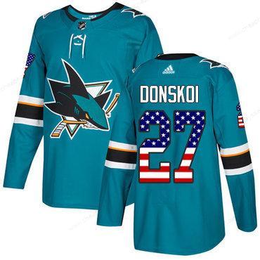 Adidas Sharks #27 Joonas Donskoi Teal Home Authentic Usa Flag Stitched NHL Jersey