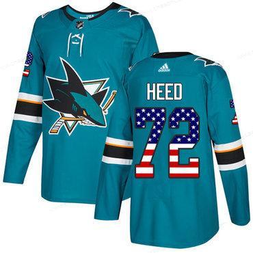 Adidas Sharks #72 Tim Heed Teal Home Authentic Usa Flag Stitched NHL Jersey