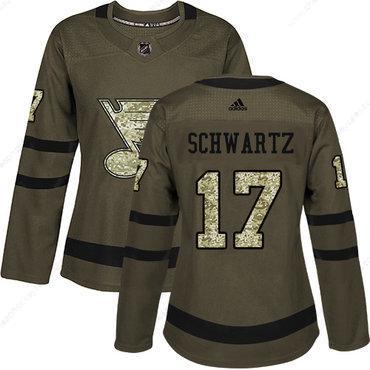 Adidas St.Louis Blues #17 Jaden Schwartz Green Salute To Service Women’s Stitched NHL Jersey