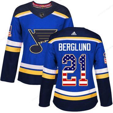 Adidas St.Louis Blues #21 Patrik Berglund Blue Home Authentic Usa Flag Women’s Stitched NHL Jersey