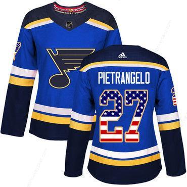 Adidas St.Louis Blues #27 Alex Pietrangelo Blue Home Authentic Usa Flag Women’s Stitched NHL Jersey