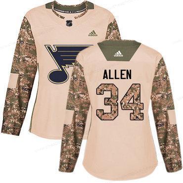 Adidas St.Louis Blues #34 Jake Allen Camo Authentic 2017 Veterans Day Women’s Stitched NHL Jersey