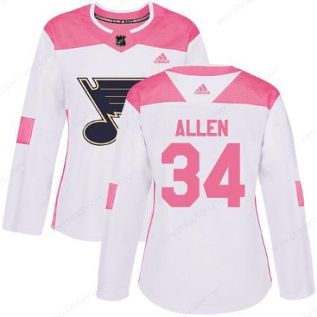 Adidas St.Louis Blues #34 Jake Allen White Pink Authentic Fashion Women’s Stitched NHL Jersey