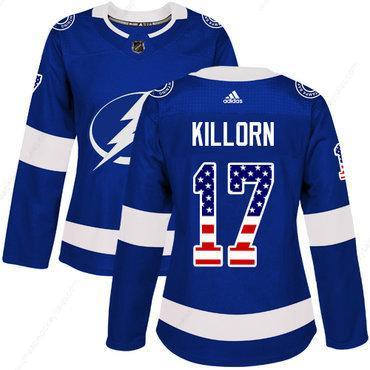 Adidas Tampa Bay Lightning #17 Alex Killorn Blue Home Authentic Usa Flag Women’s Stitched NHL Jersey