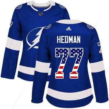 Adidas Tampa Bay Lightning #77 Victor Hedman Blue Home Authentic Usa Flag Women’s Stitched NHL Jersey