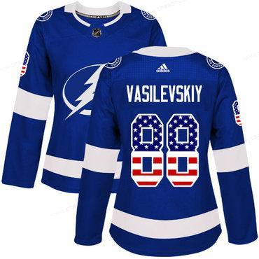 Adidas Tampa Bay Lightning #88 Andrei Vasilevskiy Blue Home Authentic Usa Flag Women’s Stitched NHL Jersey