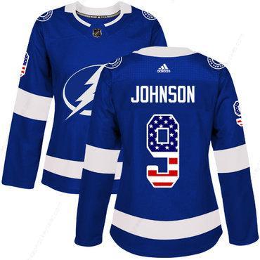 Adidas Tampa Bay Lightning #9 Tyler Johnson Blue Home Authentic Usa Flag Women’s Stitched NHL Jersey