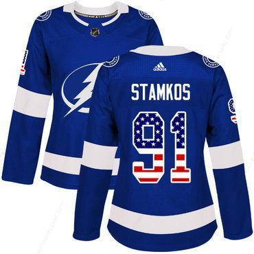 Adidas Tampa Bay Lightning #91 Steven Stamkos Blue Home Authentic Usa Flag Women’s Stitched NHL Jersey