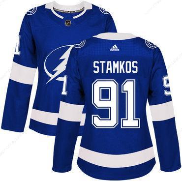 Adidas Tampa Bay Lightning #91 Steven Stamkos Blue Home Authentic Women’s Stitched NHL Jersey