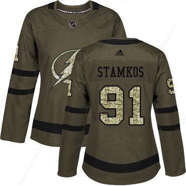 Adidas Tampa Bay Lightning #91 Steven Stamkos Green Salute To Service Women’s Stitched NHL Jersey