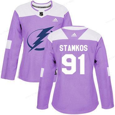 Adidas Tampa Bay Lightning #91 Steven Stamkos Purple Authentic Fights Cancer Women’s Stitched NHL Jersey