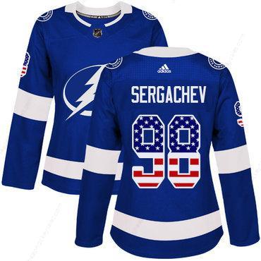 Adidas Tampa Bay Lightning #98 Mikhail Sergachev Blue Home Authentic Usa Flag Women’s Stitched NHL Jersey